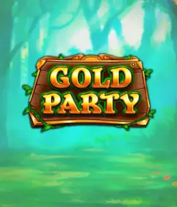 Discover the fairy-tale forest of the Gold Party game by Pragmatic Play, featuring a charming wooden sign engraved with golden letters. The background features a misty green forest adding a touch of enchantment to the overall ambiance. Great for fans of nature-themed slots, providing a delightful adventure. 